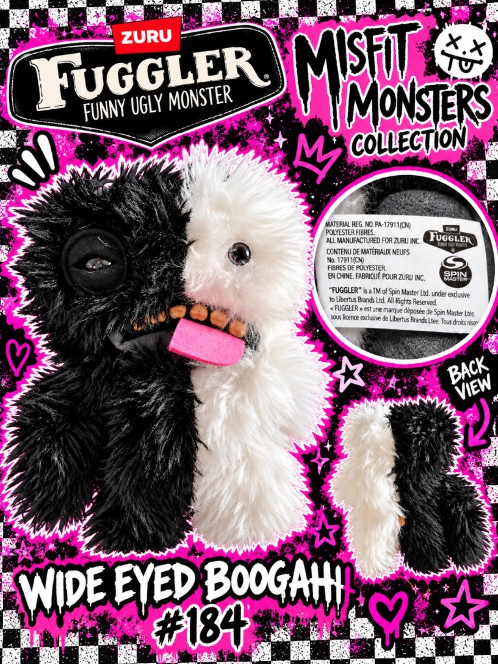ZURU Fuggler Misfit Monsters Wide Eyed Boogah #184 Black & White Plush
